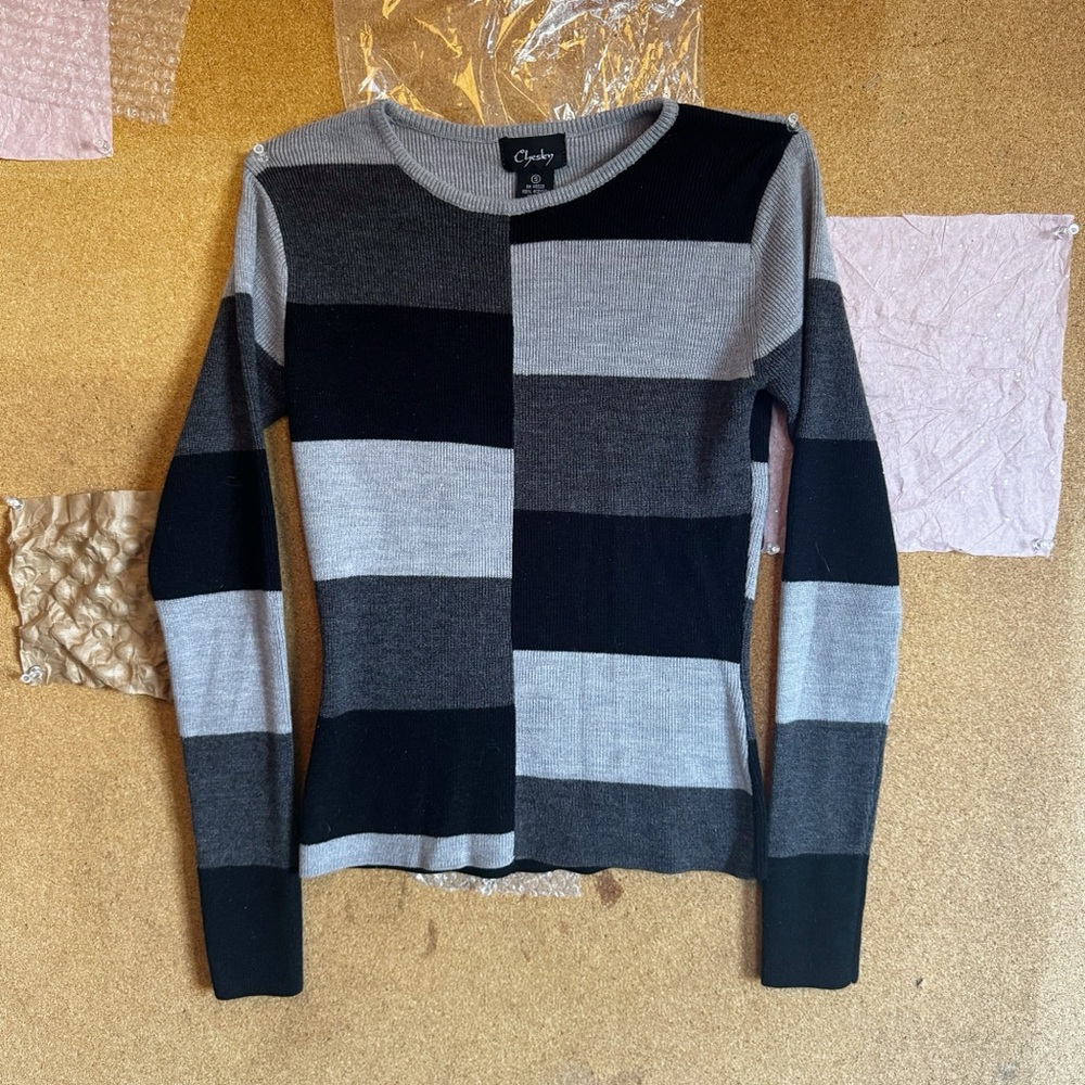 Chesley Bold Black and Gray Striped Sweater